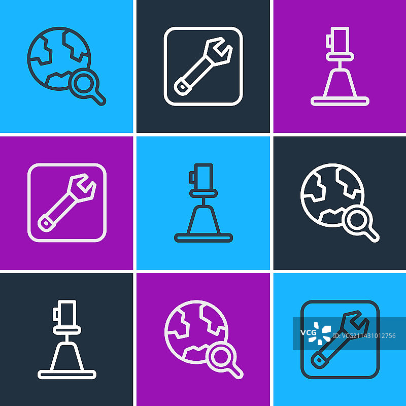 放大镜与地球仪手绘线稿图片素材