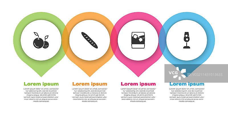 水果、法棍面包、威士忌酒杯图片素材