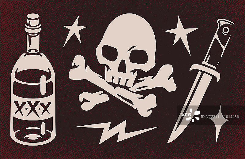 摇滚复古单色贴纸套装图片素材