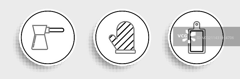 砧板咖啡壶烤箱手套组合图片素材