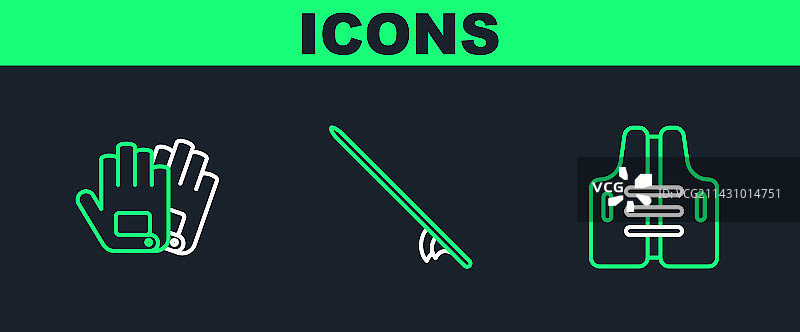 救生衣手套和冲浪板图标线条组合图片素材