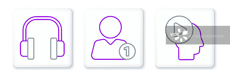 带有播放按钮耳机的线条人物头像集合图片素材