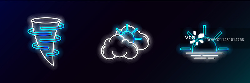 日出龙卷风和多云天气线条设计图片素材