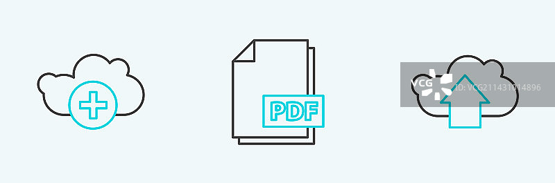 线条云上传添加云和PDF文件图标图片素材