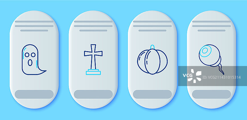 万圣节墓碑十字架南瓜幽灵线条图标图片素材