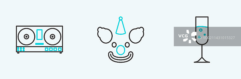 香槟杯、DJ播放器遥控器等线条组合图片素材