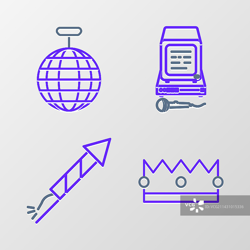 皇冠烟花火箭卡拉OK迪斯科交叉线条图案图片素材