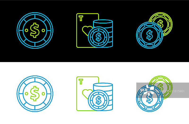 带有美元的赌场筹码和扑克牌线条设计图片素材