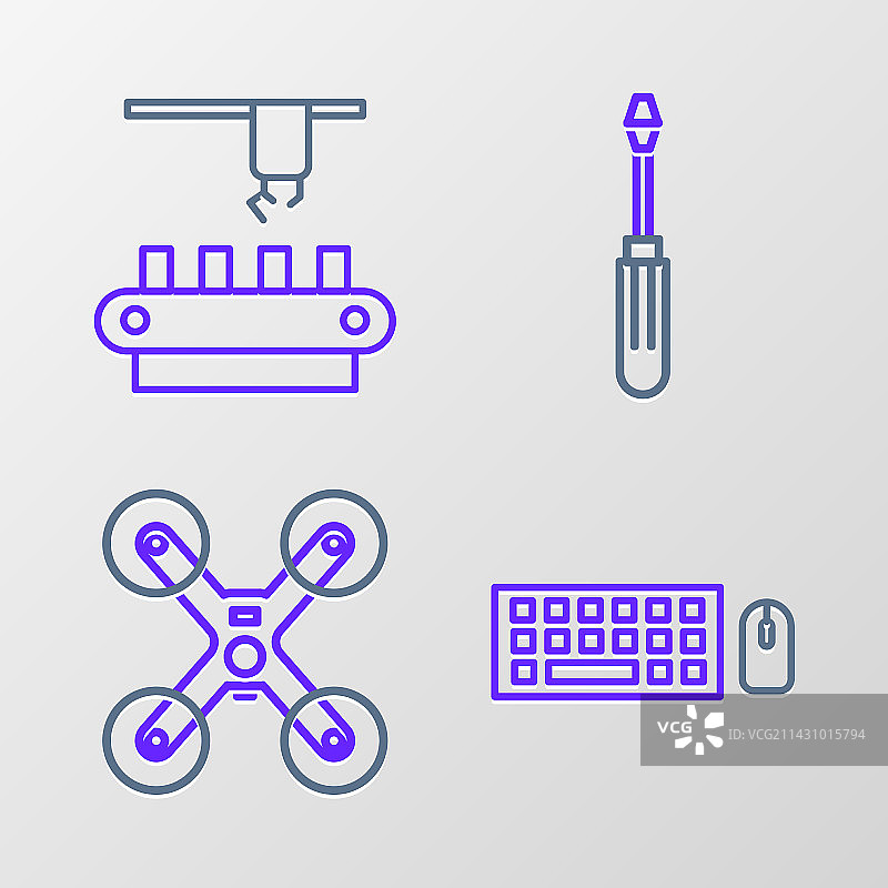 线条键盘和鼠标，无人机飞行图片素材