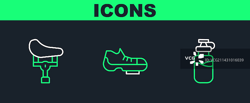 线稿运动水壶、自行车座图片素材