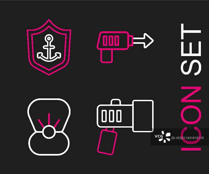 手电筒、珍珠贝壳、渔具图标图片素材