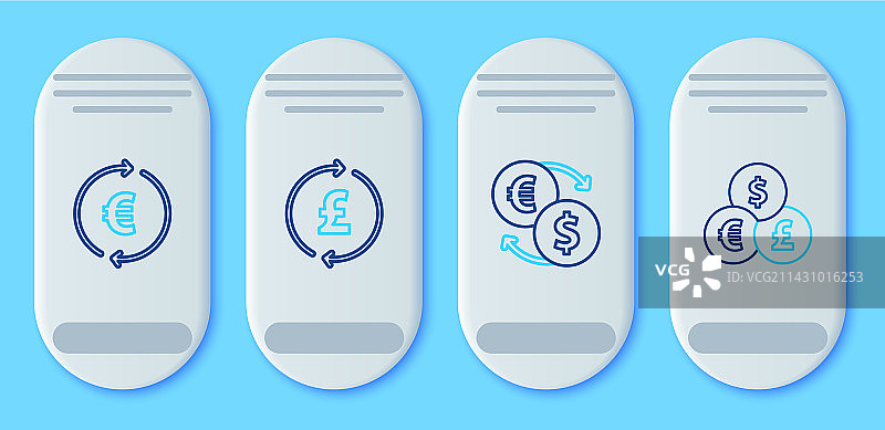 带有英镑货币兑换的硬币线条图片素材