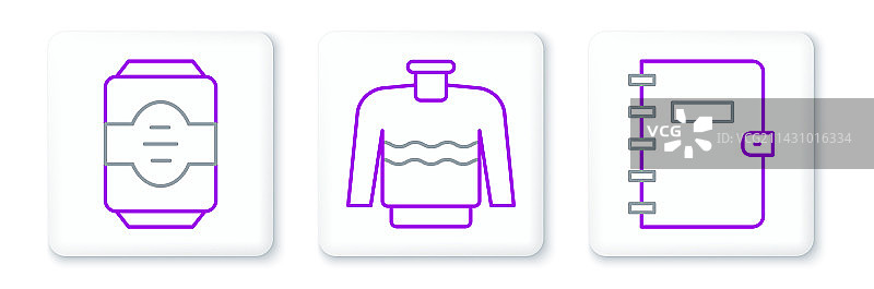 螺旋笔记本能量饮料和毛衣线条图片素材