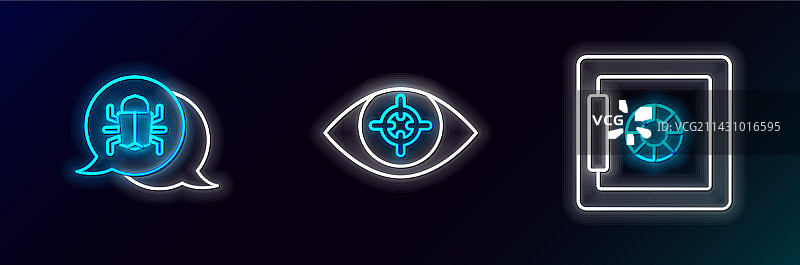 保险箱、系统故障和眼睛扫描图标组合图片素材