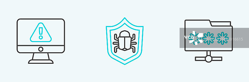 带有密码监视器感叹号的文件夹线条图片素材