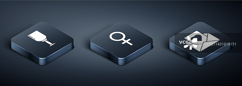 2.5D风格葡萄酒杯、信封与红心图片素材