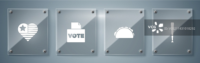 棒球棒墨西哥卷饼投票箱等元素套装图片素材