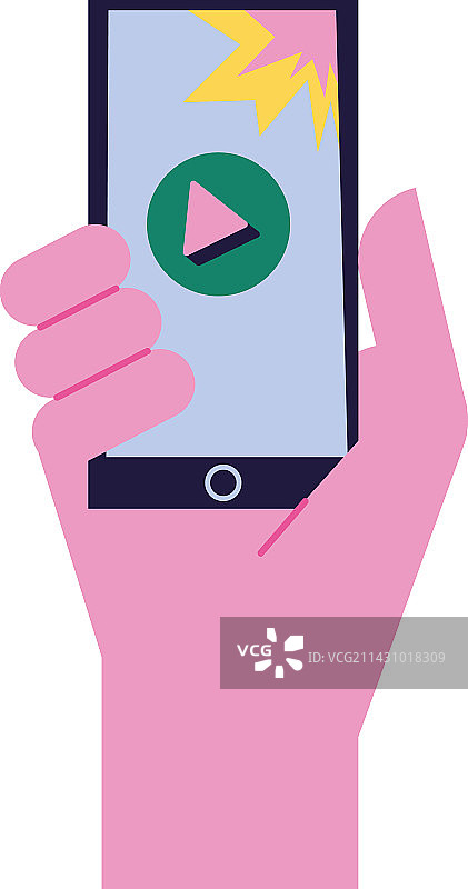 手持带播放按钮的智能手机图片素材