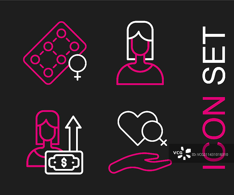 带女性符号和金钱增长的爱心线条组合图片素材