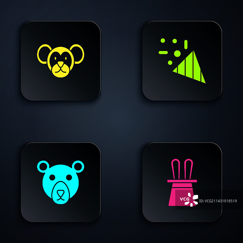 魔术师帽子兔子耳朵猴子熊套装图片素材