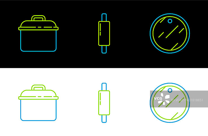 砧板、锅、擀面杖线条组合图片素材