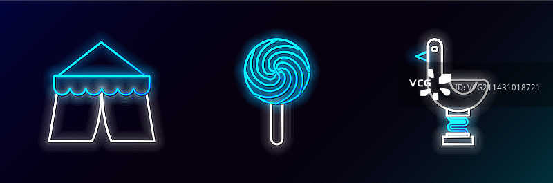 骑鸭子的孩子、马戏团帐篷和棒棒糖图片素材