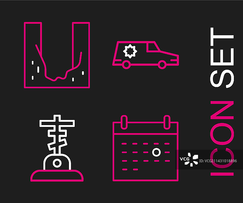 线条日历死亡坟墓与十字架灵车图片素材