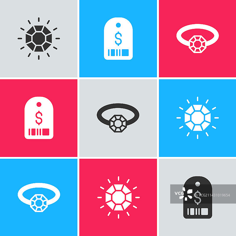 含美元符号的钻石价格标签与订婚戒指套装图片素材