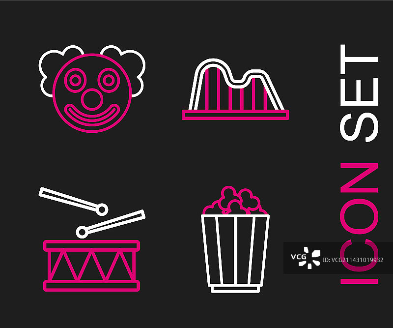 盒装爆米花和鼓槌线性图标图片素材