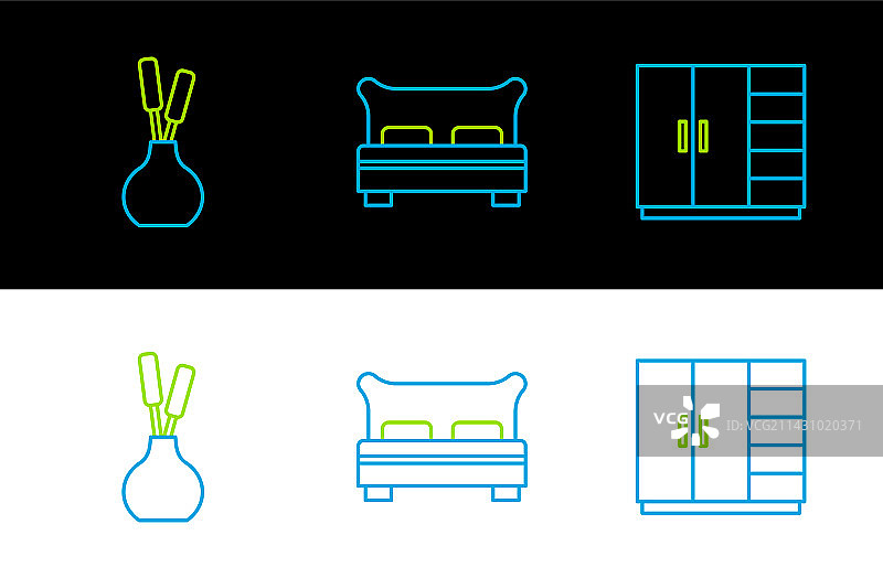 衣柜花瓶和大床图标banner图片素材