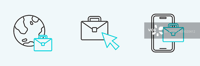 自由职业者在线办公线稿图标图片素材