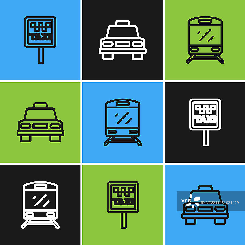 出租车站台火车道路标志线性组合图片素材