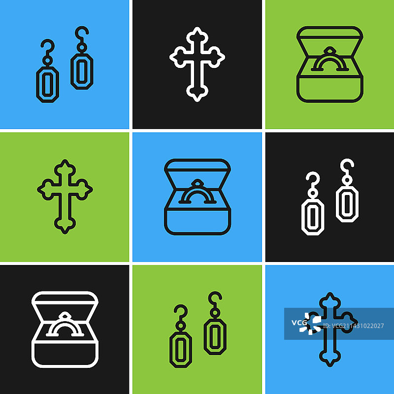 成套线条耳环、钻石订婚戒指盒图片素材