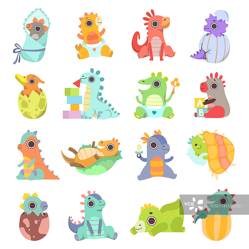 从蛋中孵化出的可爱小恐龙或小龙图片素材