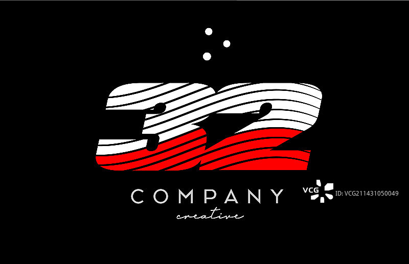 带有红白线条和圆点的32数字logo图片素材