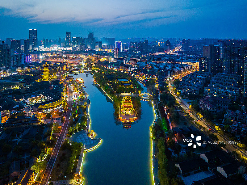 淮安里运河文化长廊夜色，江苏淮安图片素材