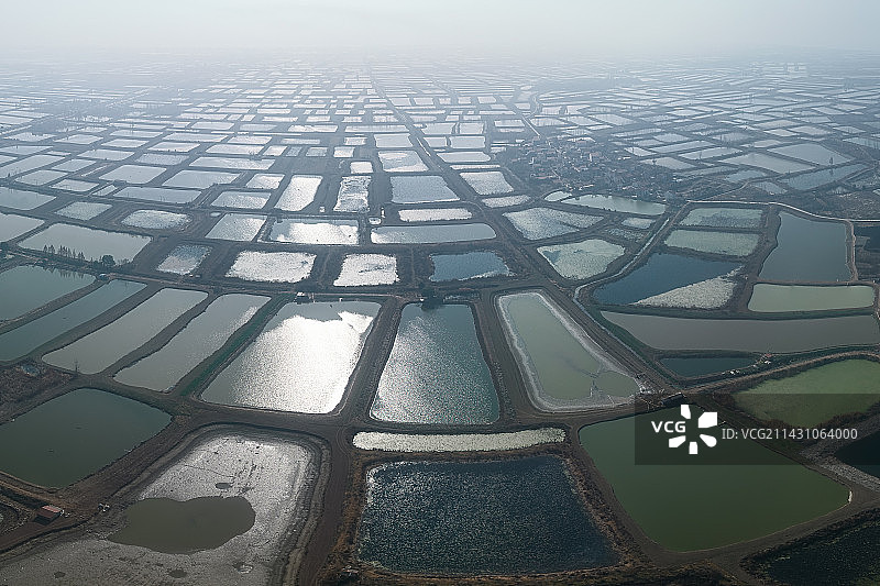 武汉新洲区湿地水塘航拍图片素材