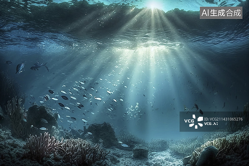 【AI数字艺术】阳光照射到海底图片素材
