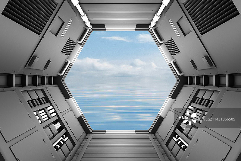 科技隧道空间远眺蓝天白云图片素材