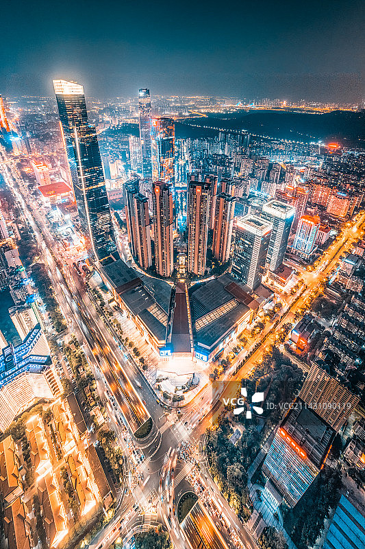 中国 广西 南宁 东盟商务区 城市风光夜景航拍图片素材