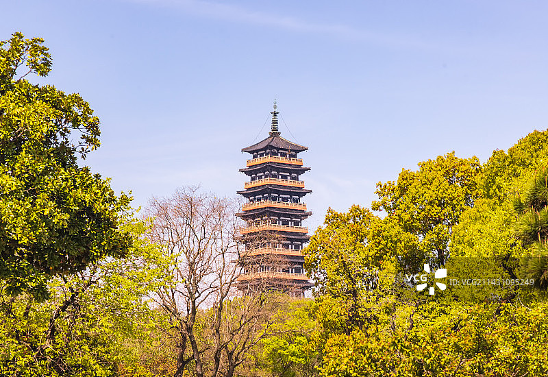 烟花三月里的扬州大明寺栖灵塔远景图片素材