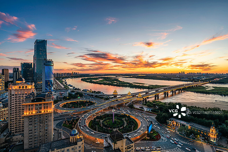 哈尔滨公路大桥城市风光图片素材