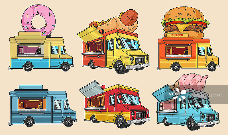 彩色餐车贴纸套装图片素材