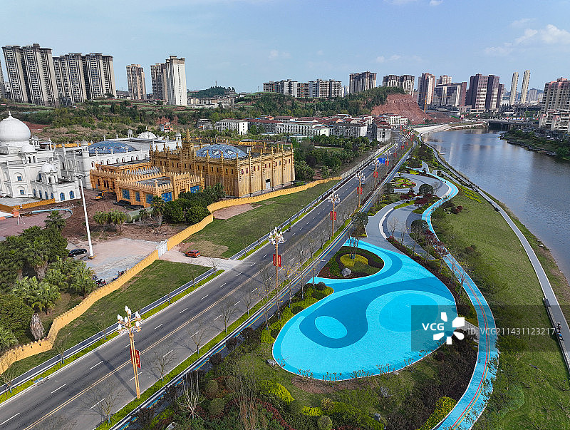 四川省遂宁市大英县中国死海旅游度假区航拍图片素材