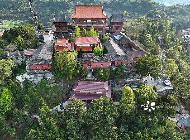 四川省遂宁射洪市大英县蓬莱公园魁山寺航拍图片素材