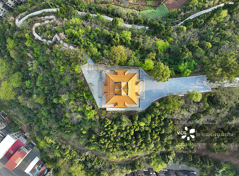 四川省遂宁射洪市大英县蓬莱公园魁山寺航拍图片素材