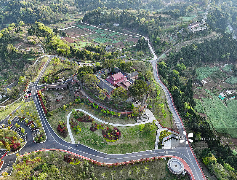 四川省遂宁射洪市大英县蓬莱公园魁山寺航拍图片素材
