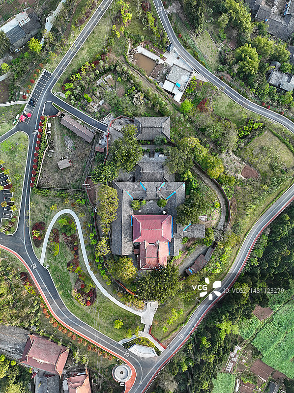 四川省遂宁射洪市大英县蓬莱公园魁山寺航拍图片素材