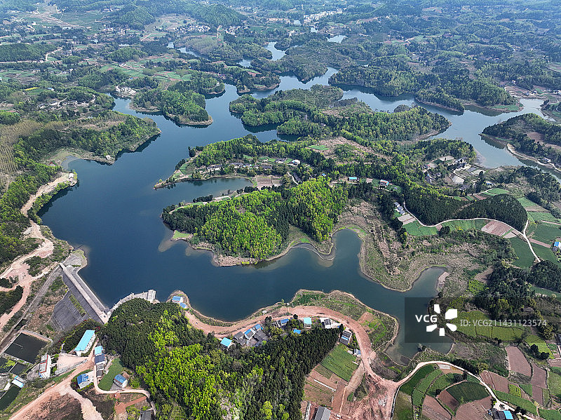 四川省南充市西充县青龙湖国家湿地公园水利风景区航拍图片素材