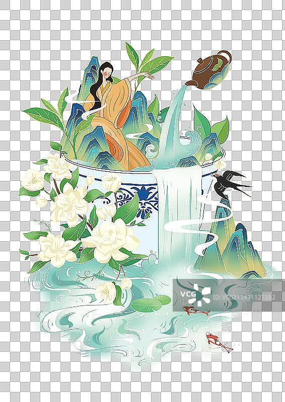 茶碗女生插画图片素材